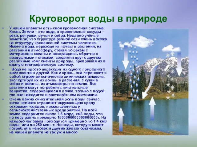 Круговорот воды в природе У нашей планеты есть своя кровеносная система.