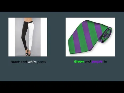 Black and white pants Green and purple tie