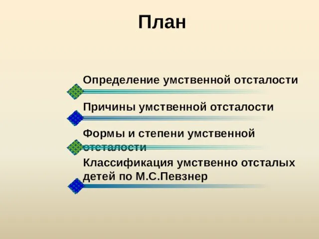 План Определение умственной отсталости Причины умственной отсталости Формы и степени умственной