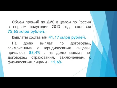 Объем премий по ДМС в целом по России в первом полугодии