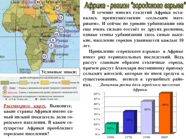 Африка - регион "городского взрыва" В течение многих столетий Африка оста-валась