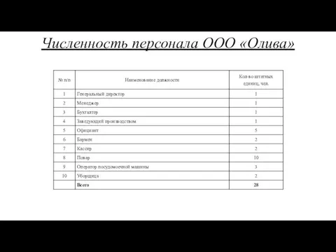 Численность персонала ООО «Олива»