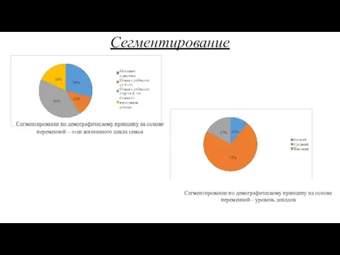 Сегментирование Сегментирование по демографическому принципу на основе переменной – этап жизненного