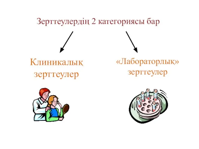 Зерттеулердің 2 категориясы бар Клиникалық зерттеулер «Лабораторлық» зерттеулер