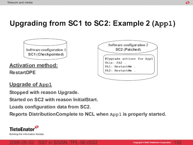 SS7 in SGSN, TPL-06:0022 2006-05-02 Upgrading from SC1 to SC2: Example