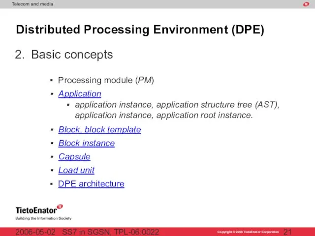 SS7 in SGSN, TPL-06:0022 2006-05-02 Processing module (PM) Application application instance,