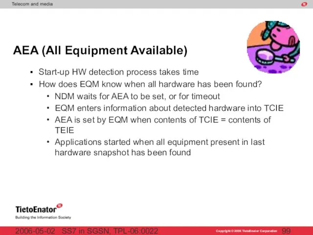 SS7 in SGSN, TPL-06:0022 2006-05-02 AEA (All Equipment Available) Start-up HW