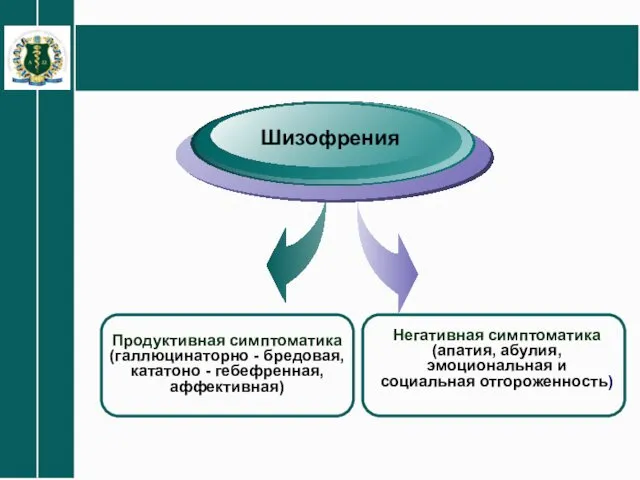 Продуктивная симптоматика (галлюцинаторно - бредовая, кататоно - гебефренная, аффективная) Негативная симптоматика