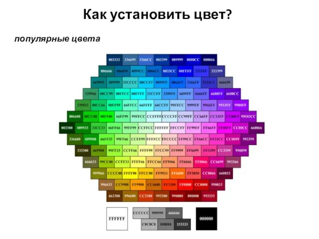 Как установить цвет? популярные цвета