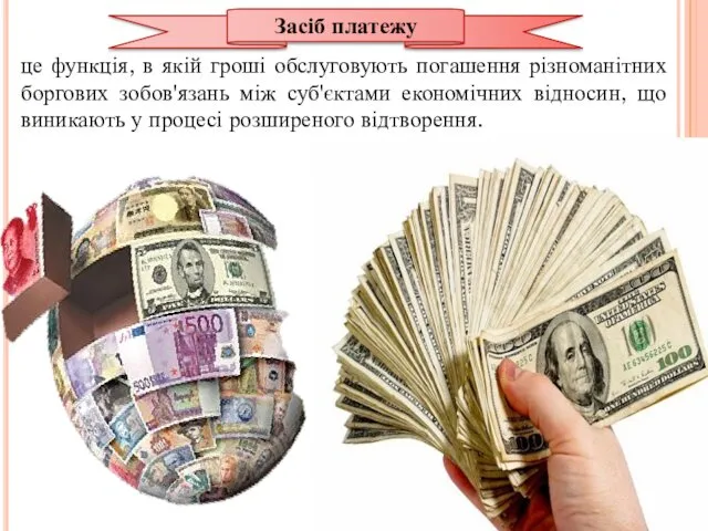 Засіб платежу це функція, в якій гроші обслуговують погашення різноманітних боргових