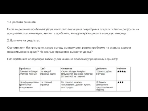 1. Простота решения. Если на решение проблемы уйдет несколько месяцев и