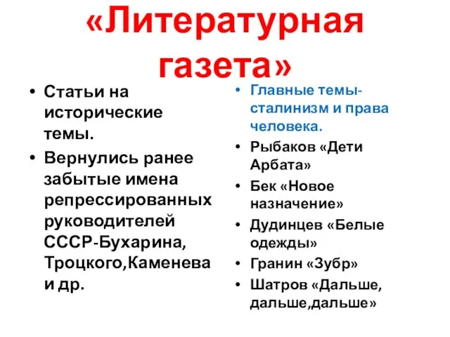 «Литературная газета» Статьи на исторические темы. Вернулись ранее забытые имена репрессированных