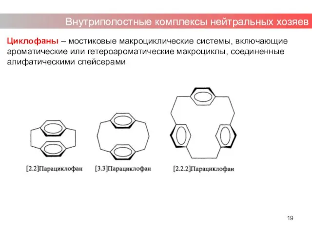 Циклофаны – мостиковые макроциклические системы, включающие ароматические или гетероароматические макроциклы, соединенные