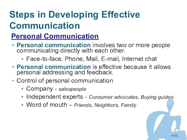 14- Steps in Developing Effective Communication Personal Communication Personal communication involves