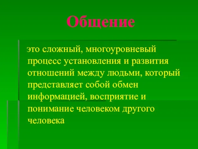 Общение это сложный, многоуровневый процесс установления и развития отношений между людьми,