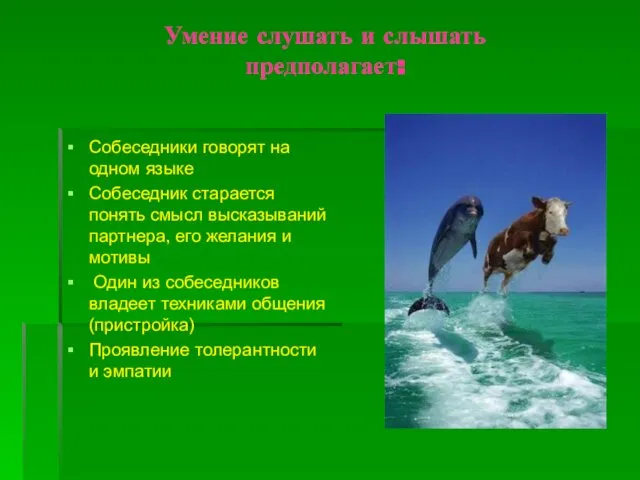 Умение слушать и слышать предполагает: Собеседники говорят на одном языке Собеседник