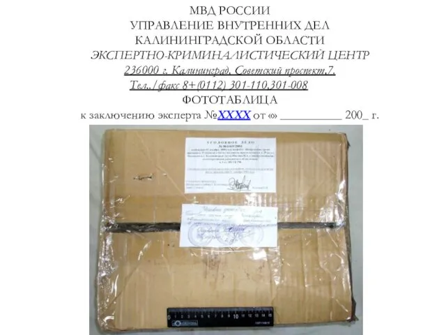 МВД РОССИИ УПРАВЛЕНИЕ ВНУТРЕННИХ ДЕЛ КАЛИНИНГРАДСКОЙ ОБЛАСТИ ЭКСПЕРТНО-КРИМИНАЛИСТИЧЕСКИЙ ЦЕНТР 236000 г.