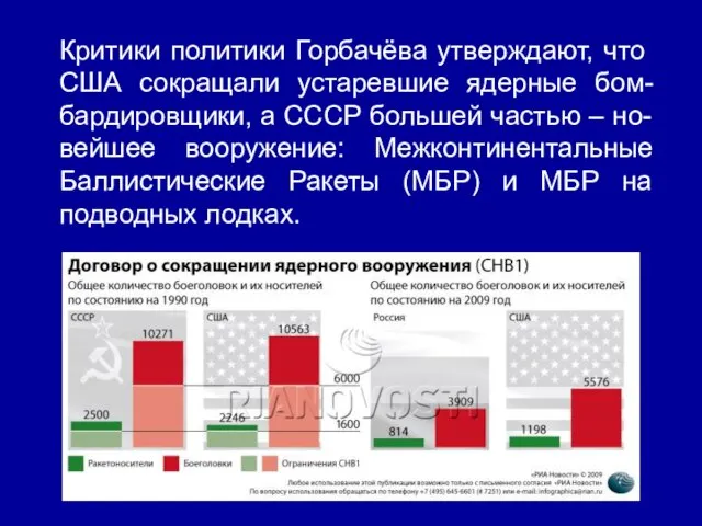 Критики политики Горбачёва утверждают, что США сокращали устаревшие ядерные бом-бардировщики, а