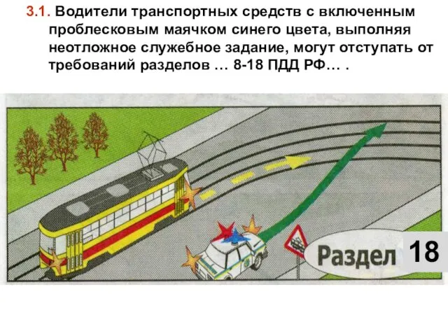 3.1. Водители транспортных средств с включенным проблесковым маячком синего цвета, выполняя