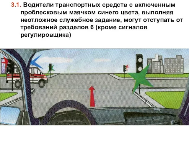 3.1. Водители транспортных средств с включенным проблесковым маячком синего цвета, выполняя