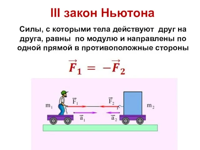 III закон Ньютона Силы, с которыми тела действуют друг на друга,