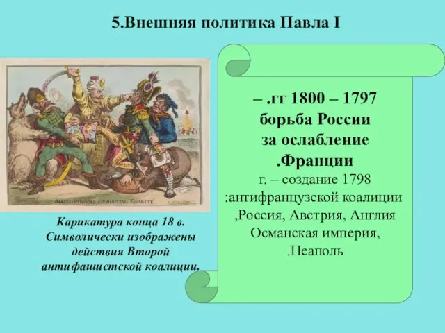 1797 – 1800 гг. – борьба России за ослабление Франции. 1798