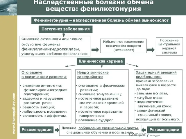 Company Logo Наследственные болезни обмена веществ: фенилкетонурия Фенилкетонурия – наследственная болезнь