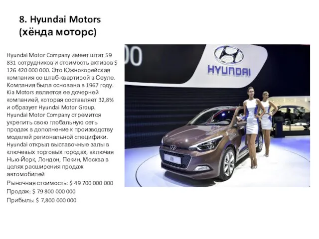 8. Hyundai Motors (хёнда моторс) Hyundai Motor Company имеет штат 59