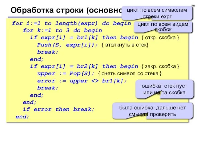 Обработка строки (основной цикл) for i:=1 to length(expr) do begin for