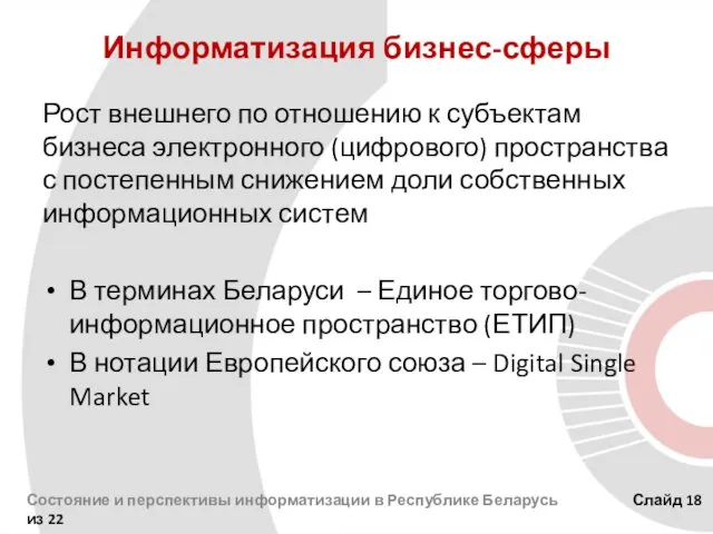 Информатизация бизнес-сферы Рост внешнего по отношению к субъектам бизнеса электронного (цифрового)