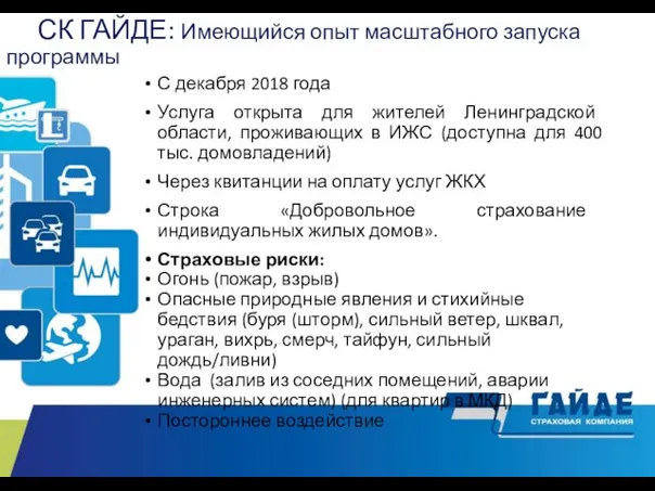 СК ГАЙДЕ: Имеющийся опыт масштабного запуска программы Реализация 24.05.19 07.06.19 07.06.19