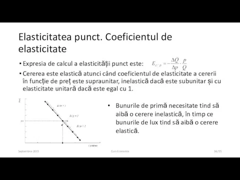 Elasticitatea punct. Coeficientul de elasticitate Expresia de calcul a elasticității punct