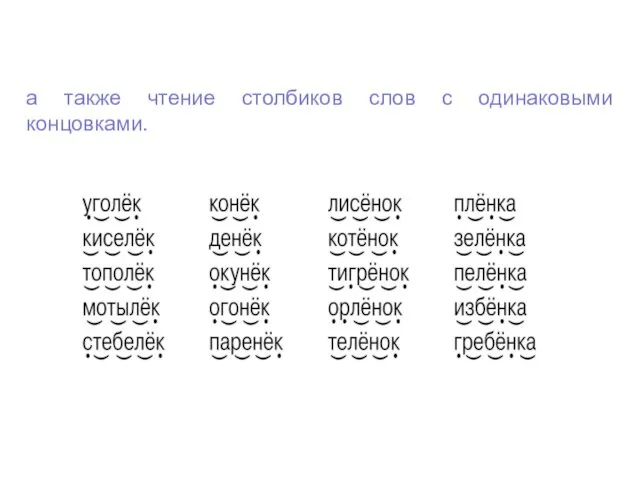 а также чтение столбиков слов с одинаковыми концовками.