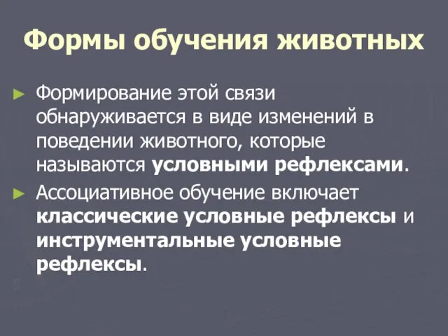 Формы обучения животных Формирование этой связи обнаруживается в виде изменений в