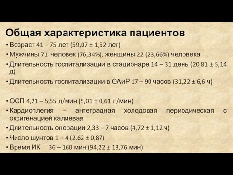 Общая характеристика пациентов Возраст 41 – 75 лет (59,07 ± 1,52