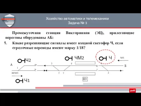 Хозяйство автоматики и телемеханики Задача № 3 Промежуточная станция Викторинная (ЭЦ),