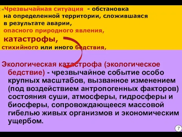 «Чрезвычайная ситуация - обстановка на определенной территории, сложившаяся в результате аварии,