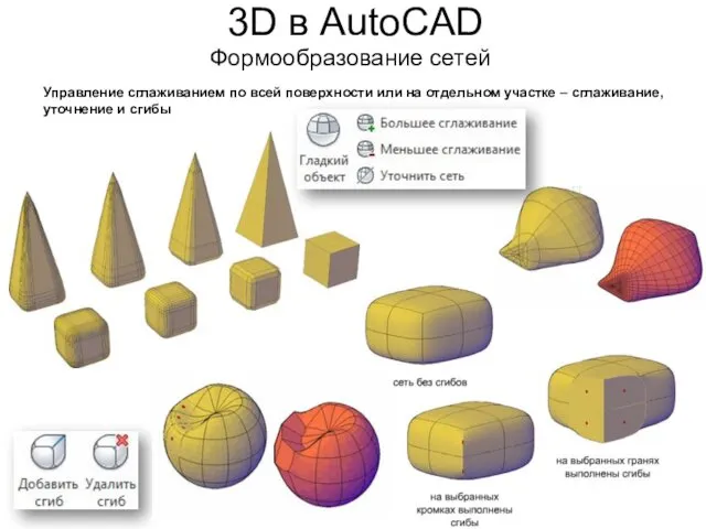 3D в AutoCAD Формообразование сетей Управление сглаживанием по всей поверхности или