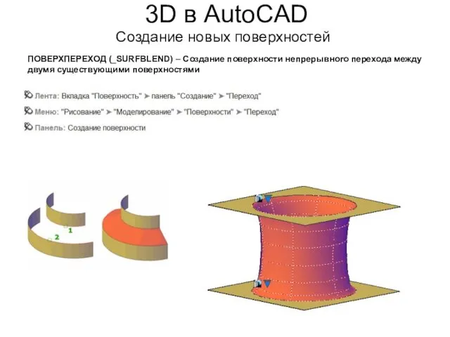 3D в AutoCAD Создание новых поверхностей ПОВЕРХПЕРЕХОД (_SURFBLEND) – Создание поверхности