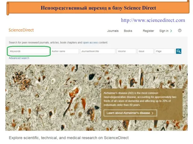 http://www.sciencedirect.com Непосредственный переход в базу Science Direct