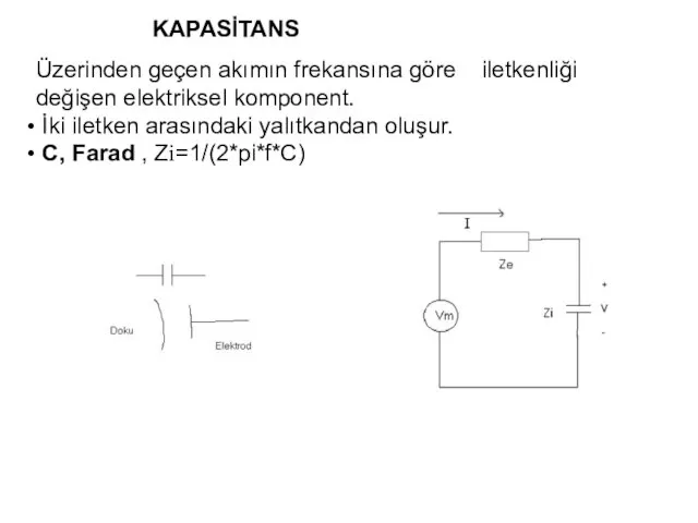 KAPASİTANS Üzerinden geçen akımın frekansına göre iletkenliği değişen elektriksel komponent. İki