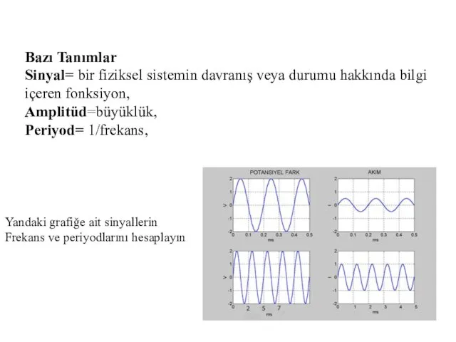 Bazı Tanımlar Sinyal= bir fiziksel sistemin davranış veya durumu hakkında bilgi