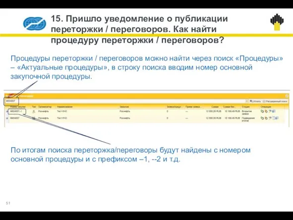 15. Пришло уведомление о публикации переторжки / переговоров. Как найти процедуру