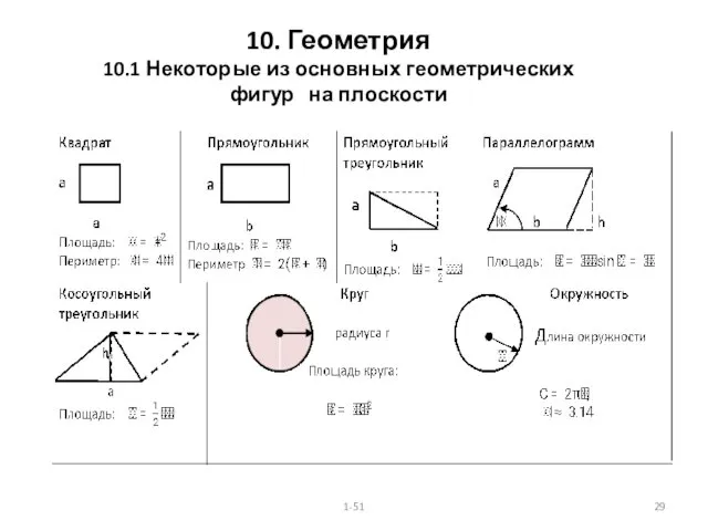 10. Геометрия 10.1 Некоторые из основных геометрических фигур на плоскости 1-51