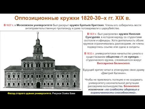 В 1831 г. был разгромлен кружок Николая Сунгурова, в котором наряду