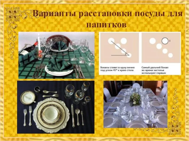 Варианты расстановки посуды для напитков