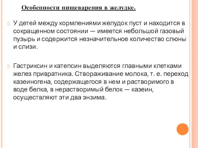 У детей между кормлениями желудок пуст и находится в сокращенном состоянии