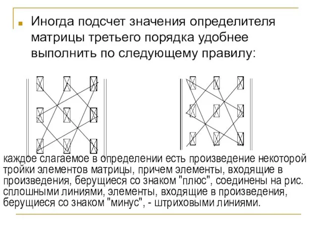 Иногда подсчет значения определителя матрицы третьего порядка удобнее выполнить по следующему