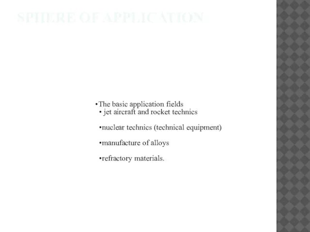 SPHERE OF APPLICATION The basic application fields jet aircraft and rocket