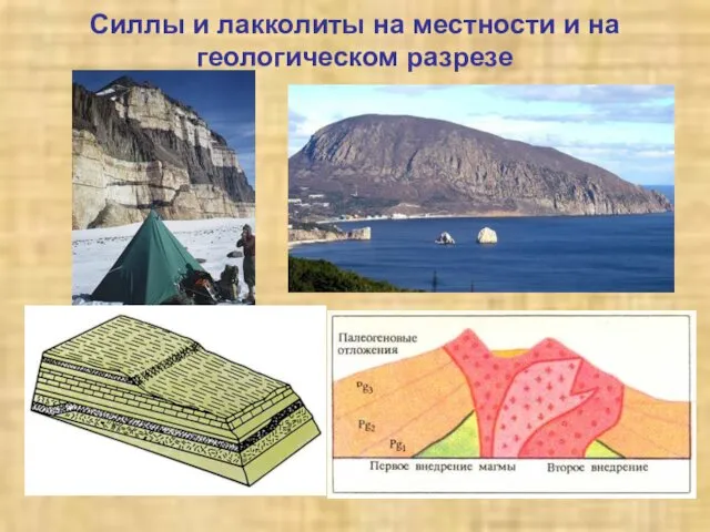 Силлы и лакколиты на местности и на геологическом разрезе